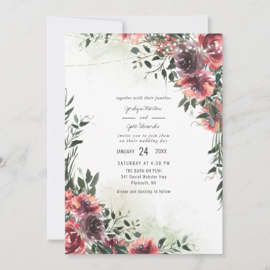 Elegant Paarse Floral Waterverf Wedding (Voorkant)
