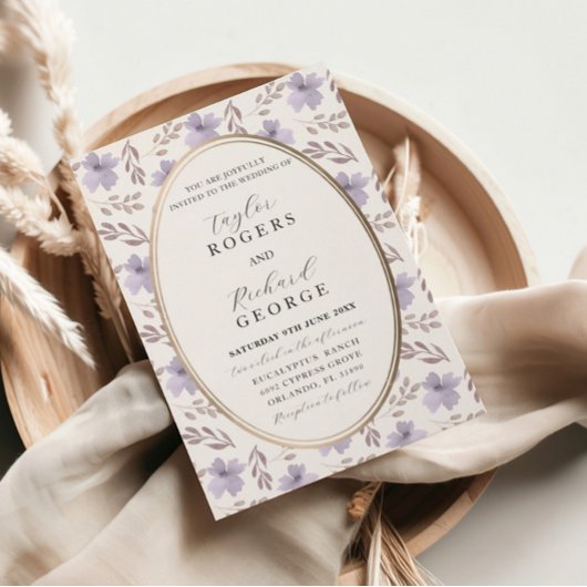 Elegant Paarse Floral Waterverf Wedding Kaart