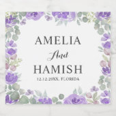 Elegant Paarse Floral Waterverf Wedding Sparkling Wijnetiket (Enkel label)