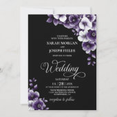 Elegant Paarse Floral Wedding Kaart (Voorkant)