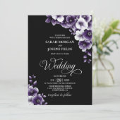 Elegant Paarse Floral Wedding Kaart (Staand voorkant)