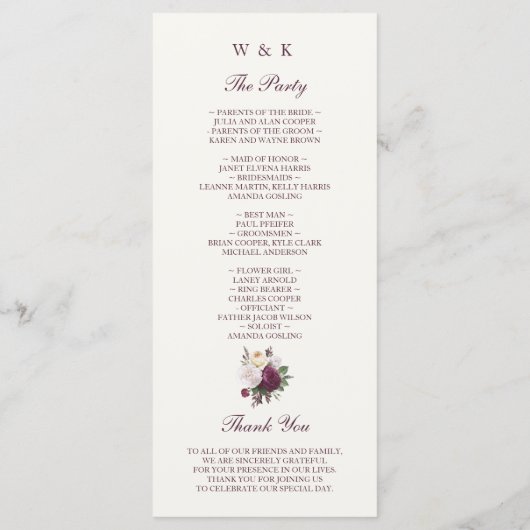Elegant Paarse Floral Wedding Programmakaart (Achterkant)