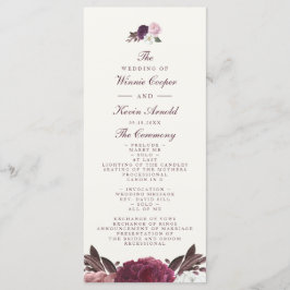 Elegant Paarse Floral Wedding Programmakaart