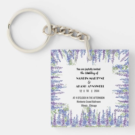 Elegant Paarse Floral Wedding Sleutelhanger (voorkant)