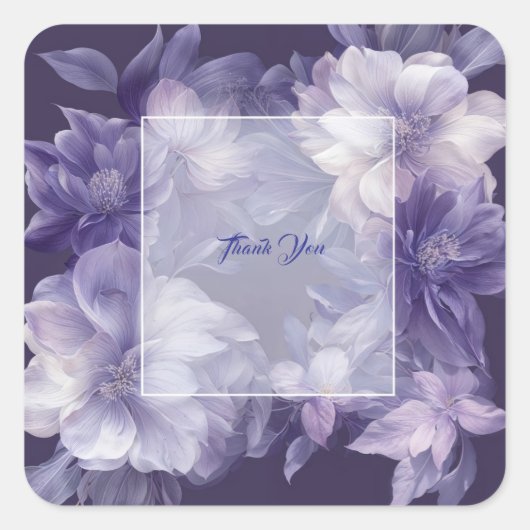 Elegant Paarse Floral Wedding Vierkante Sticker (Voorkant)