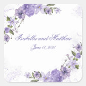Elegant Paarse Floral Wedding Vierkante Sticker (Voorkant)