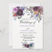 Elegant Paarse Floral Winter Wedding Invitation Kaart (Voorkant)