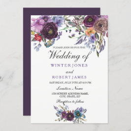 Elegant Paarse Floral Winter Wedding Invitation Kaart