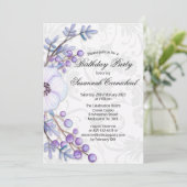 Elegant Paarse Floral Wreath Damask Birthday Kaart (Staand voorkant)