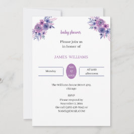 Elegant Paarse Flower Gepersonaliseerd Baby shower Kaart
