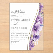 Elegant Paarse Foliage Islamitische Moslim Bruilof Acryl Uitnodigingen (Voorkant)