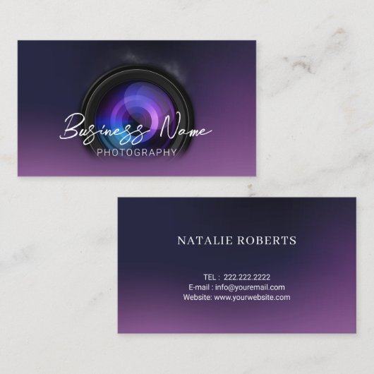 Elegant Paarse fotograaf fotografie Visitekaartje (Voorkant / Achterkant)