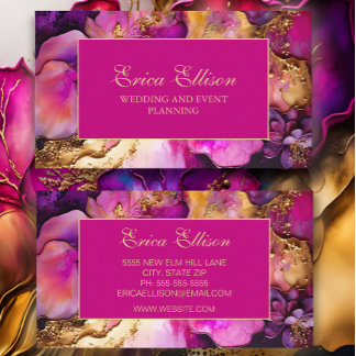 Elegant Paarse Fuchsia Gold Floral Wedding Planner Visitekaartje