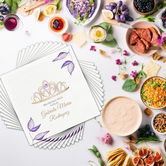 Elegant Paarse gebladerte en Tiara Quinceañera Servet