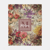 Elegant paarse geel bloemgrijs monogram fleece deken (Voorkant)