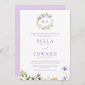 Elegant Paarse geel bloemige formele bruiloft Kaart (Voorkant / Achterkant)