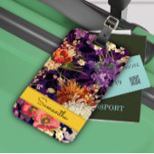 Elegant paarse geel bloemmotief bagagelabel