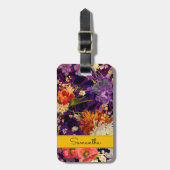 Elegant paarse geel bloemmotief bagagelabel (Voorkant verticaal)