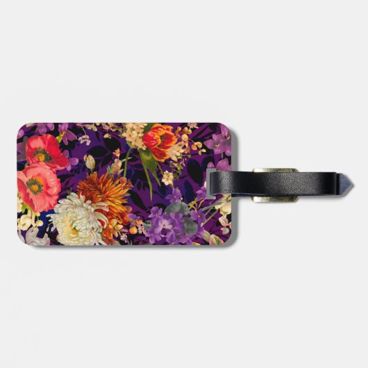 Elegant paarse geel bloemmotief bagagelabel (Achterkant horizontaal)
