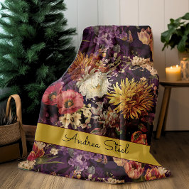 Elegant paarse geel bloemmotief fleece deken