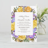 Elegant Paarse Gele Floral Wedding Kaart (Staand voorkant)