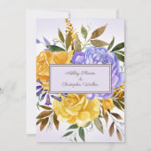 Elegant Paarse Gele Floral Wedding Kaart (Achterkant)