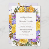 Elegant Paarse Gele Floral Wedding Kaart (Voorkant / Achterkant)