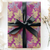 Elegant Paarse Gele Herfst Herfstbladeren Patroon Cadeaupapier