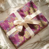 Elegant Paarse Gele Herfst Herfstbladeren Patroon Cadeaupapier