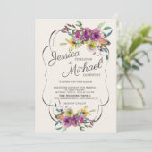 Elegant Paarse Gele Waterverf Floral Wedding Kaart (Staand voorkant)