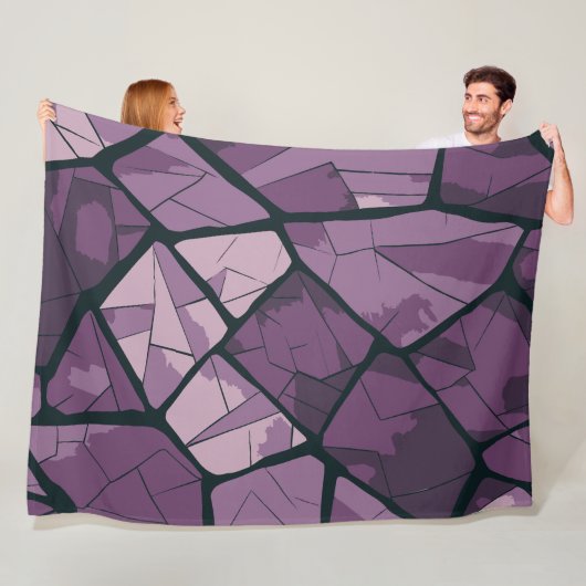 Elegant Paarse geometrisch Glas in lood ontwerp Fleece Deken (In situ)