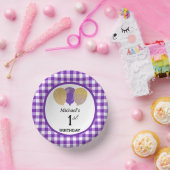 Elegant Paarse Gingham & Ballonnen 1e Verjaardag Papieren Kommen (Feest)