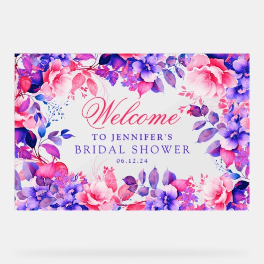 Elegant Paarse Glam Bloemen Vrijgezellenfeest Welk Acryl Bord (Voorkant)