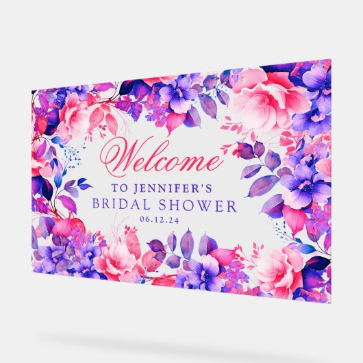 Elegant Paarse Glam Bloemen Vrijgezellenfeest Welk Acryl Bord (Hoek)
