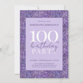Elegant Paarse Glitter 100e Verjaardagsfeest Kaart (Voorkant)