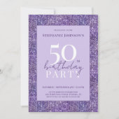Elegant Paarse Glitter 50ste Verjaardagsfeestje Kaart (Voorkant)