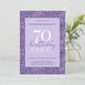 Elegant Paarse Glitter 70ste Verjaardagsfeest Kaart (Staand voorkant)