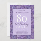 Elegant Paarse glitter 80ste verjaardagsfeestje Kaart (Voorkant)