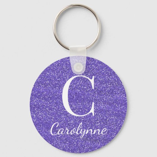 Elegant Paarse Glitter Monogram Sleutelhanger (Achterkant)