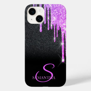 Elegant Paarse glitter-schijven zwart glitter Case-Mate iPhone 14 Hoesje