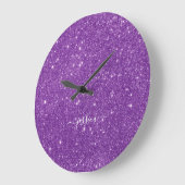 Elegant paarse glitter scriptnaam grote klok (Hoek)
