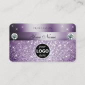 Elegant Paarse glitter Sparkelende Stars met Logo Visitekaartje (Voorkant)