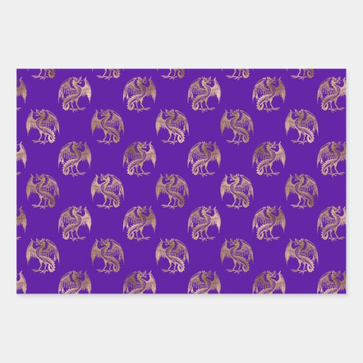 Elegant Paarse Gold Dragon Inpakpapier Vel (Voorkant 2)