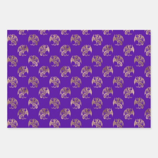 Elegant Paarse Gold Dragon Inpakpapier Vel (Voorkant)
