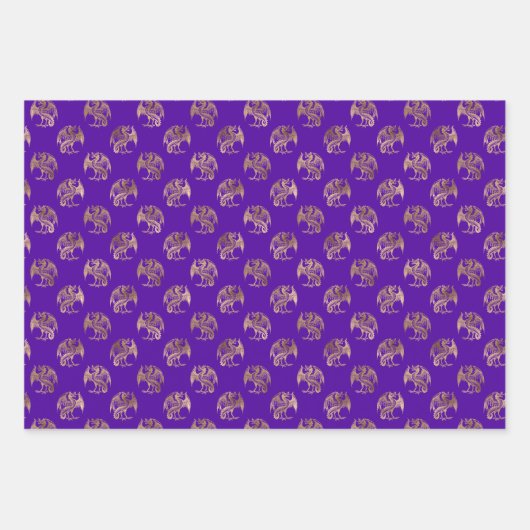 Elegant Paarse Gold Dragon Inpakpapier Vel (Voorkant 3)