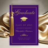 Elegant Paarse Gold Formal Script Afstuderen Aankondiging
