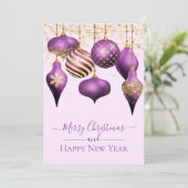 Elegant Paarse Gold Ornaments Merry-kerstkaart Kaart (Staand voorkant)