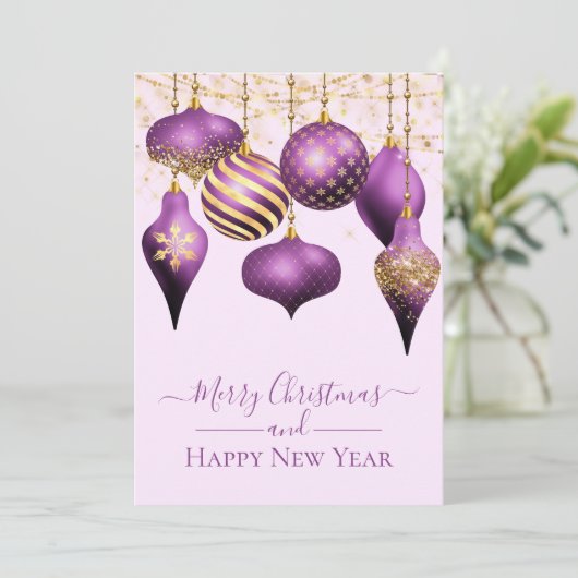 Elegant Paarse Gold Ornaments Merry-kerstkaart Kaart (Staand voorkant)