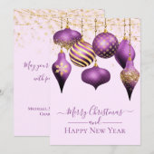 Elegant Paarse Gold Ornaments Merry-kerstkaart Kaart (Voorkant / Achterkant)