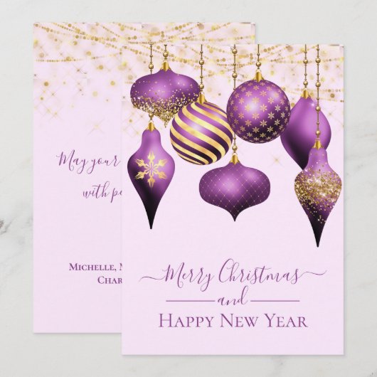 Elegant Paarse Gold Ornaments Merry-kerstkaart Kaart (Voorkant / Achterkant)